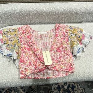 Loveshackfancy Kielle Ruffle Crop Top Fruity Punch Colorblock